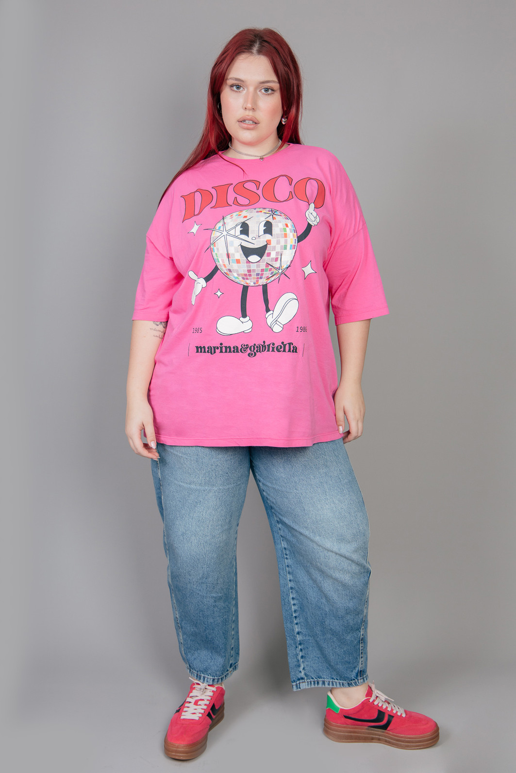 CAMISETA T-SHIRT OVERSIZED ROSA DISCO CAMISETA T-SHIRT OVERSIZED ROSA DISCO