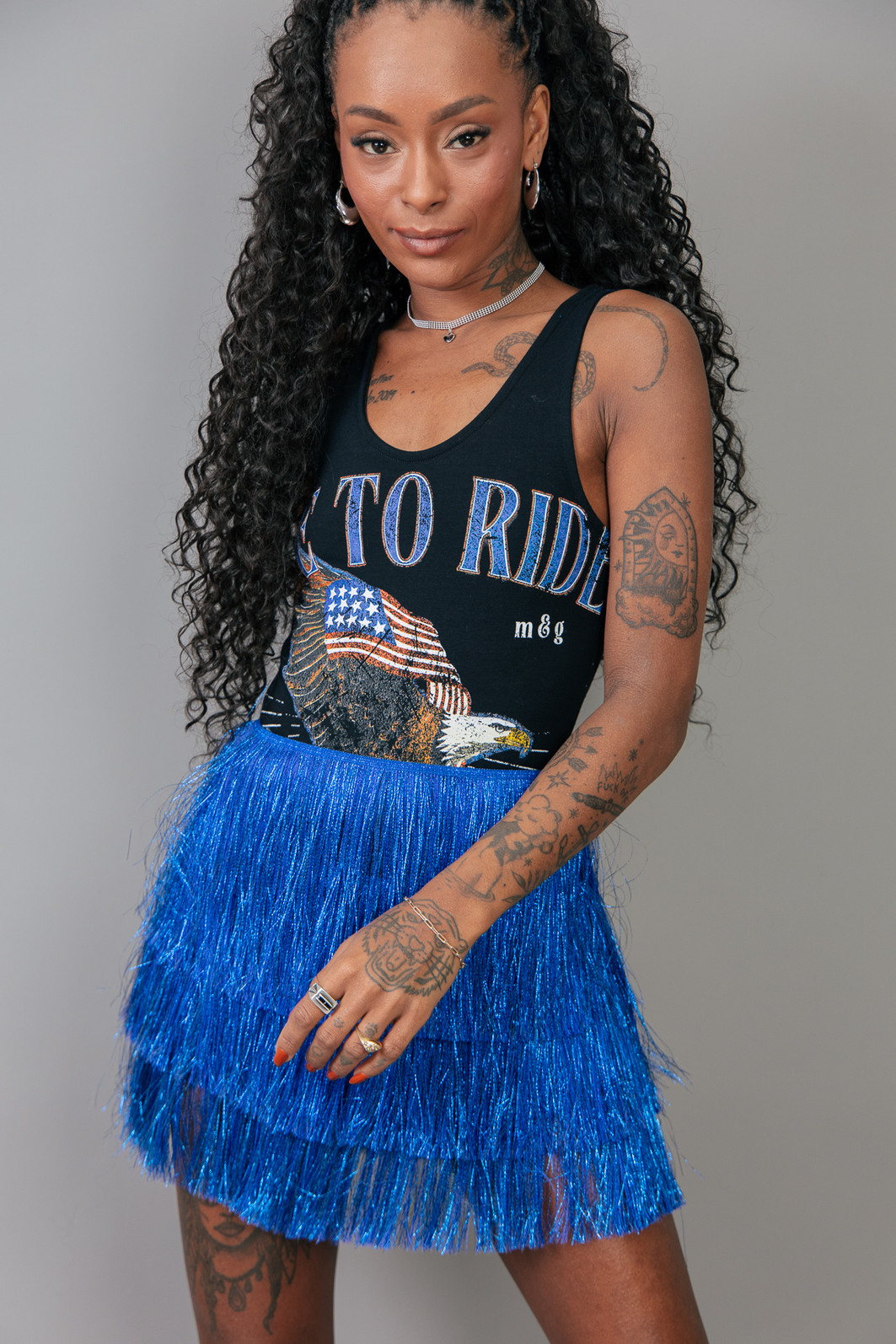 SHORT SAIA DE FRANJAS LONGAS AZUL