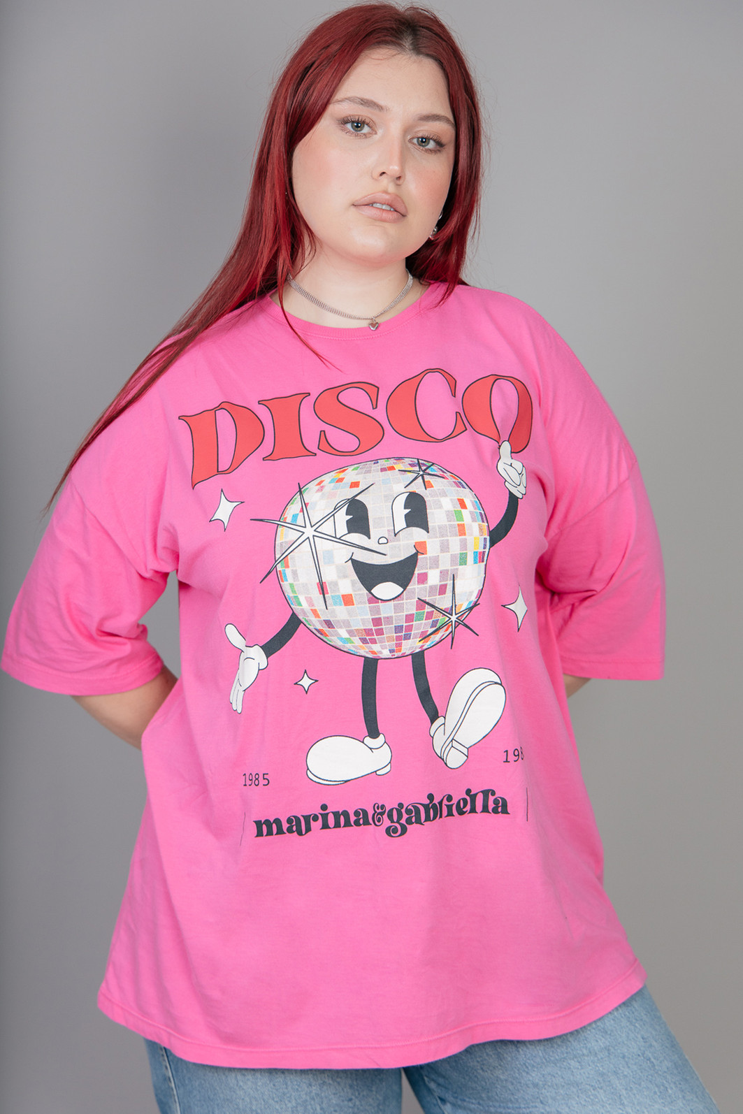 CAMISETA T-SHIRT OVERSIZED ROSA DISCO