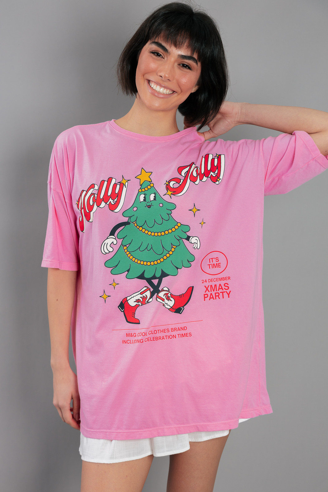 CAMISETA T-SHIRT OVERSIZED ROSA HOLLY JOLLY