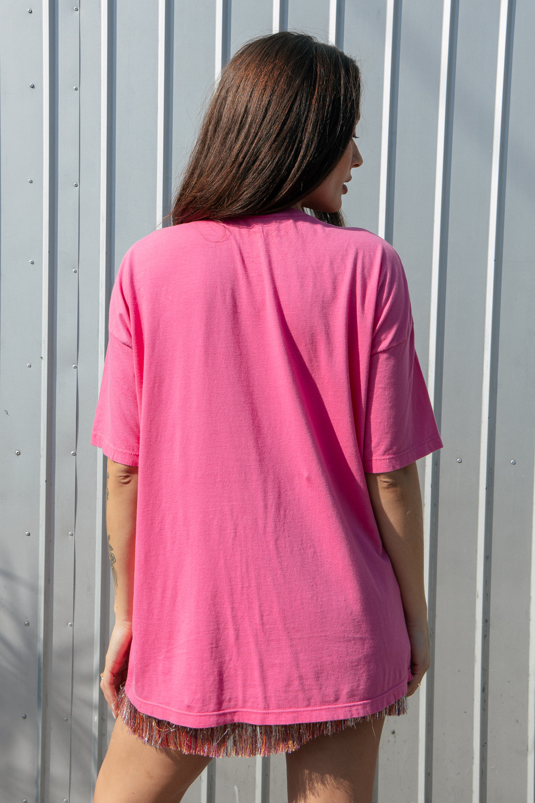 CAMISETA T-SHIRT OVERSIZED ROSA DISCO