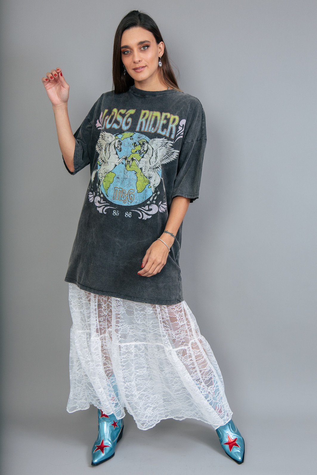 VESTIDO CAMISETA PRETO MARMORIZADO LOST RIDER