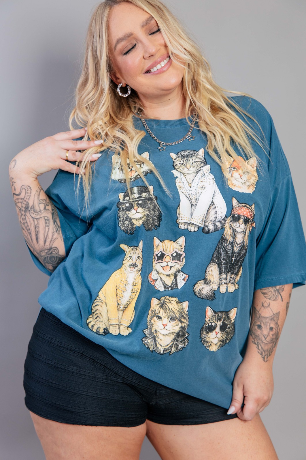 CAMISETA T-SHIRT OVERSIZED AZUL ROCK CATS