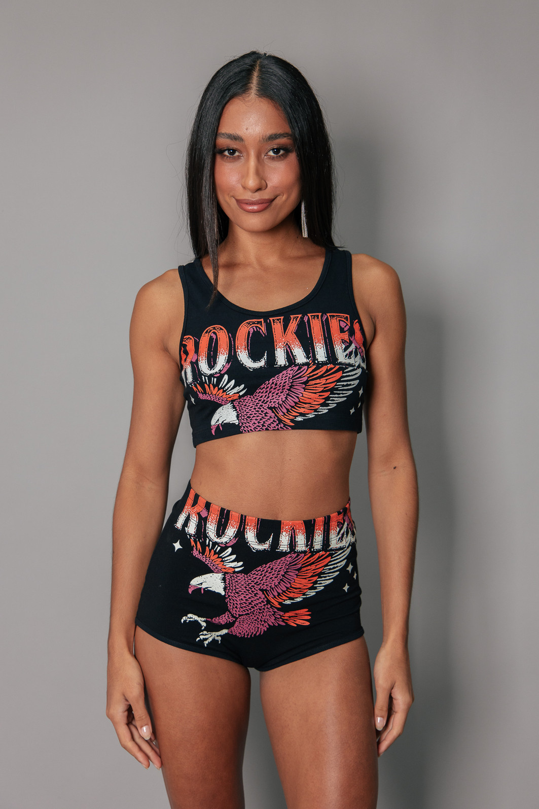 SHORT HOT PANT DE COTTON PRETO COM ESTAMPA ROCKIES