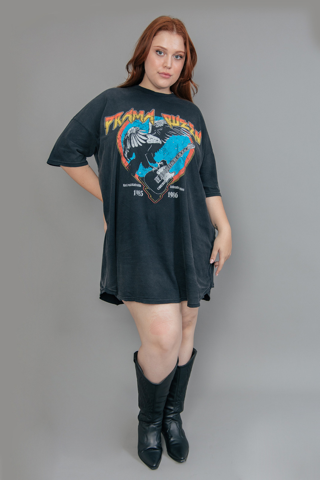 VESTIDO AMPLO DE MALHA PRETO MARMORIZADO DRAMA QUEEN