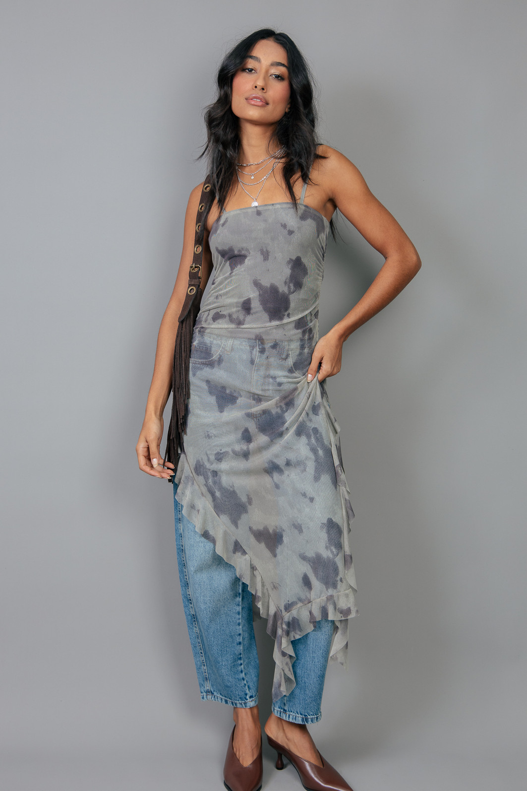 BLUSA DE TULE ESTAMPADO COM PONTAS BLUSA DE TULE ESTAMPADO COM PONTAS