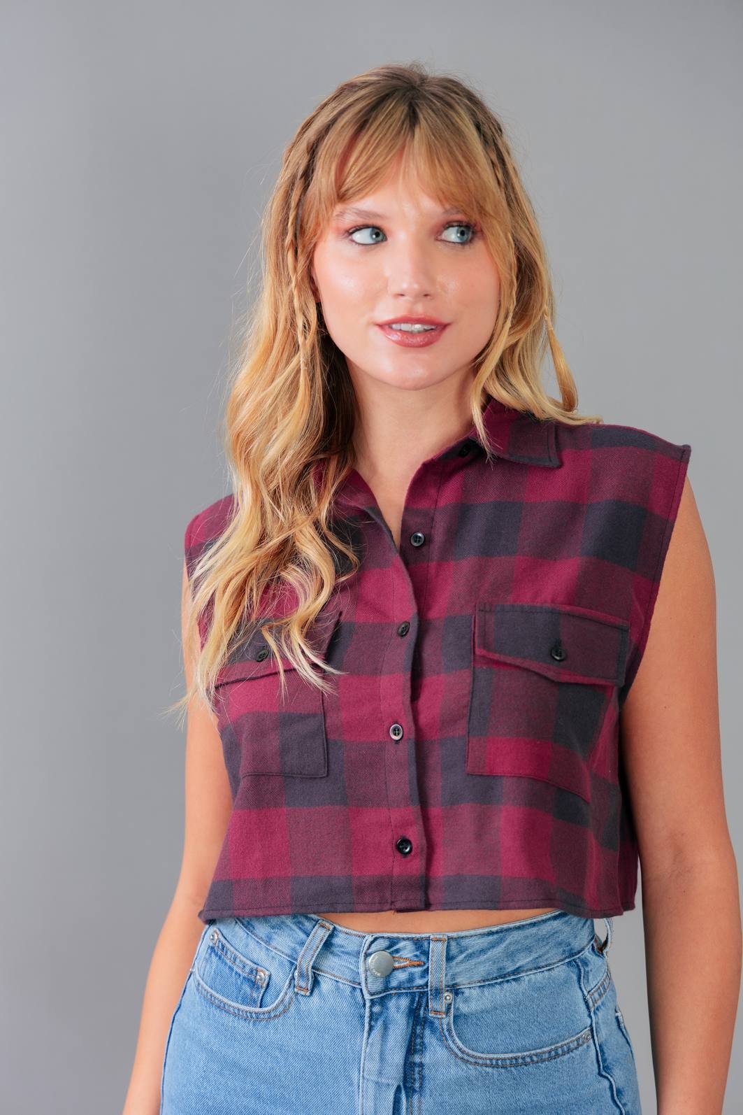 Camisa Cropped Xadrez Luxo Vermelha Dondoca Moda Feminina