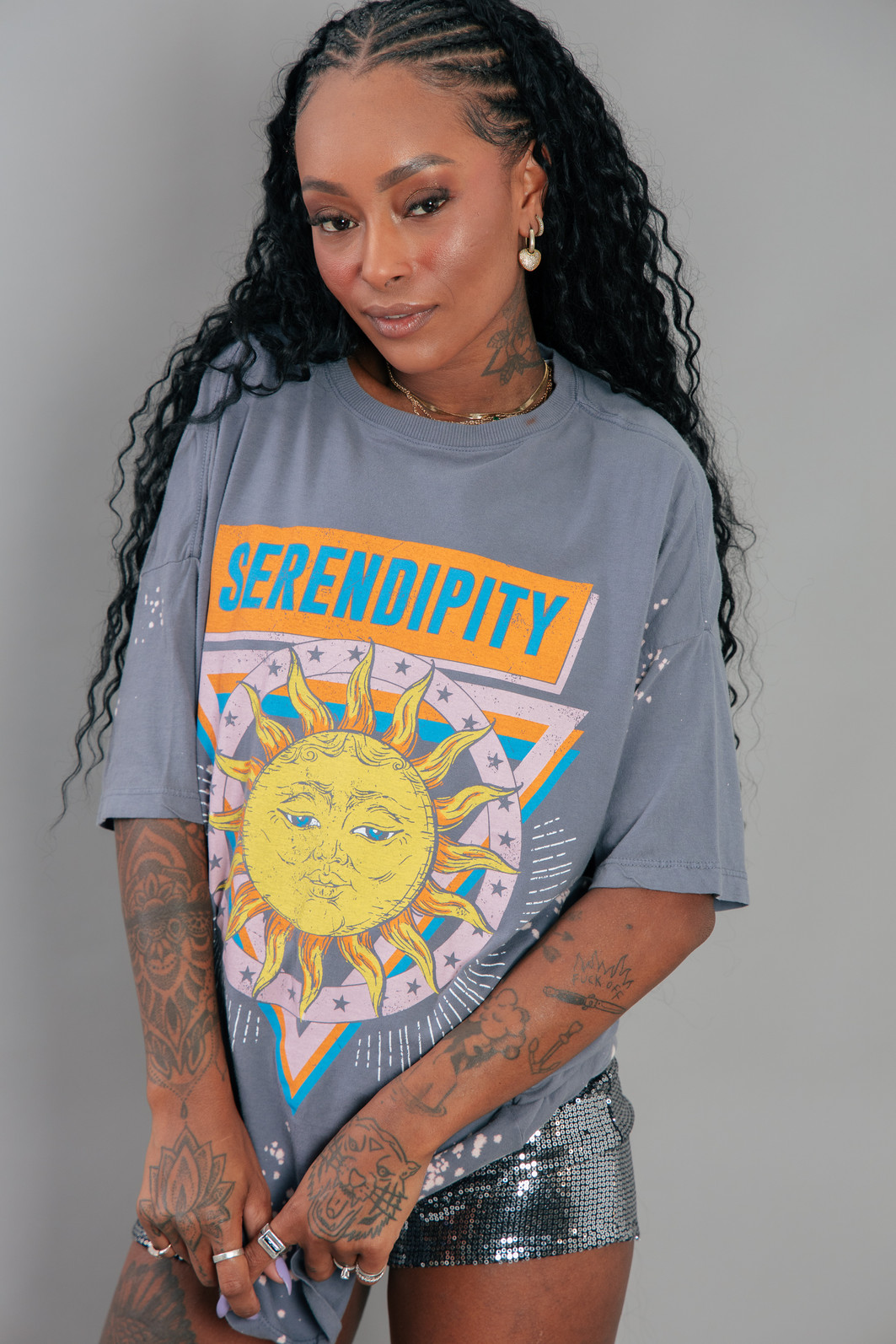 CAMISETA T-SHIRT OVERSIZED AZUL SERENDIPITY COM RESPINGOS