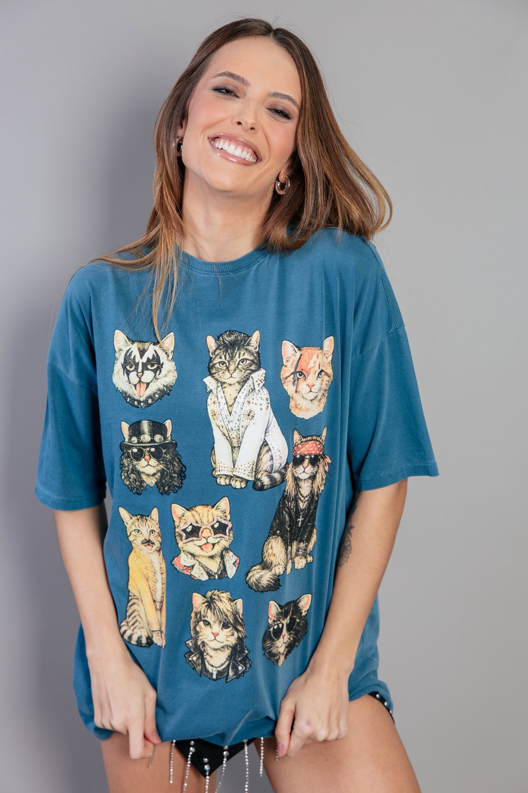 CAMISETA T-SHIRT OVERSIZED AZUL ROCK CATS