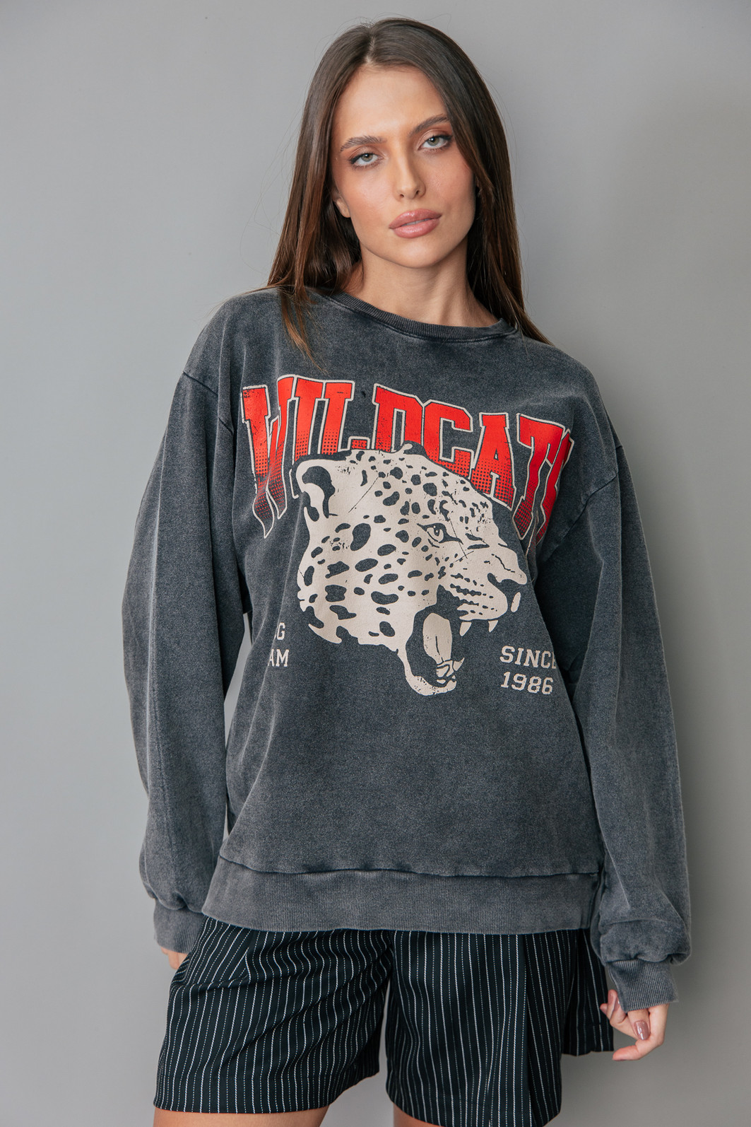 CASACO DE MOLETOM OVERSIZED PRETO MARMORIZADO WILDCATS
