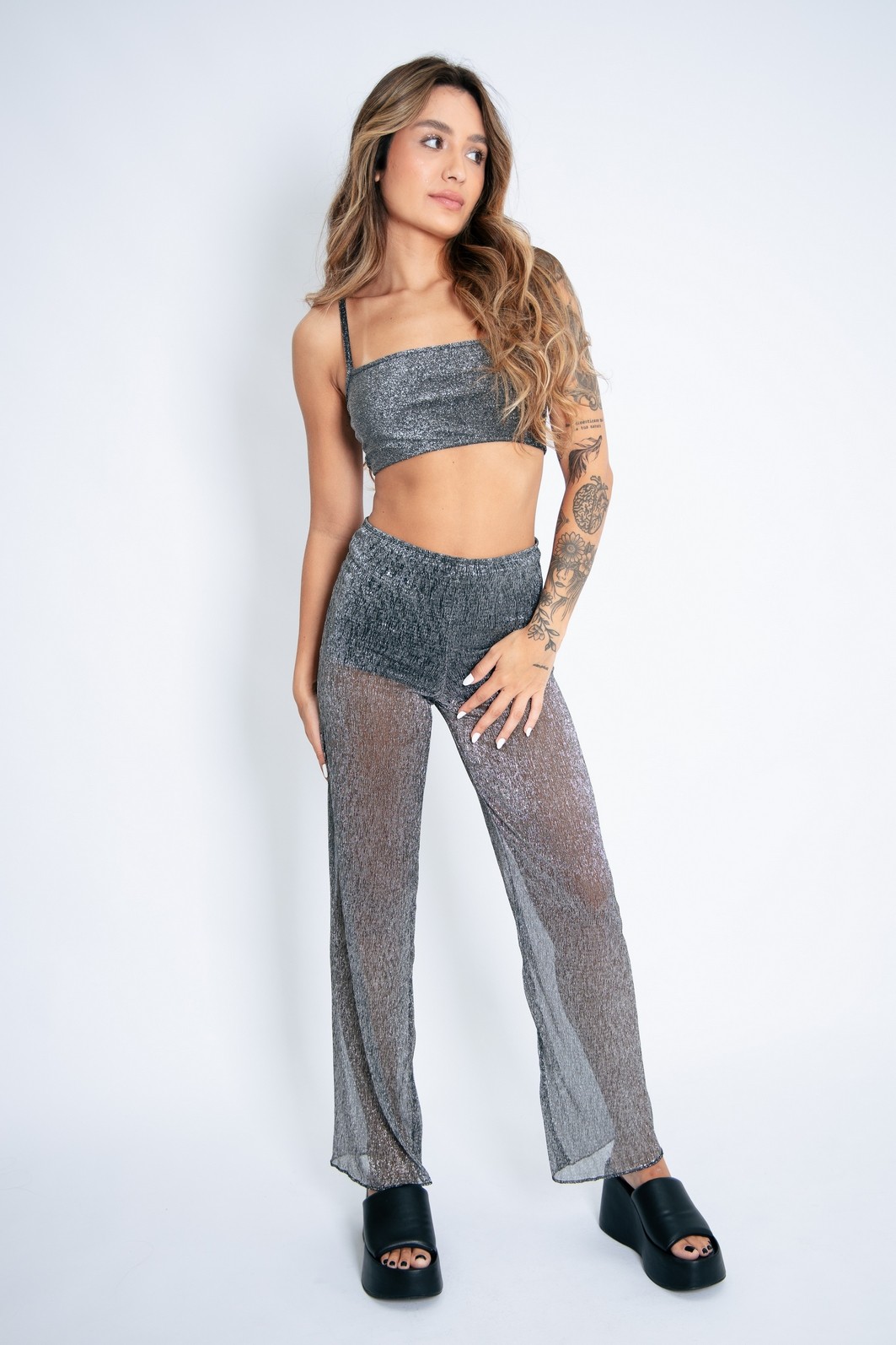 CAL A LUREX BRILHO PRATA COM FORRO Marina Gabriella Roupas