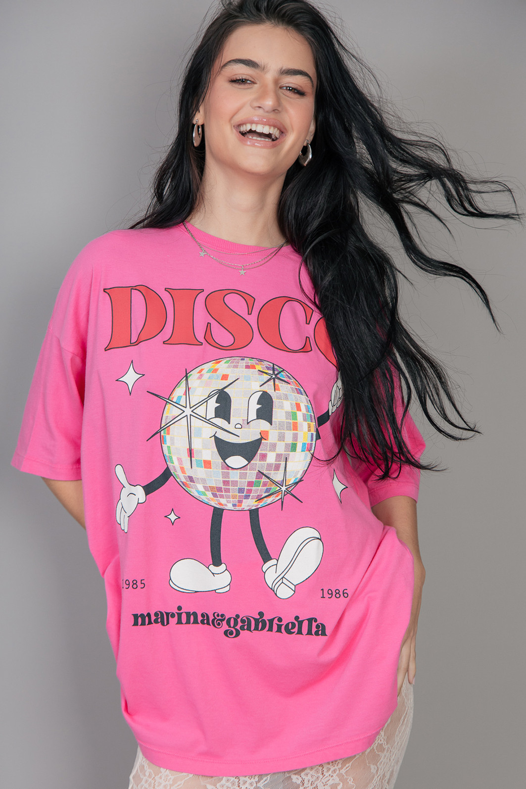 CAMISETA T-SHIRT OVERSIZED ROSA DISCO