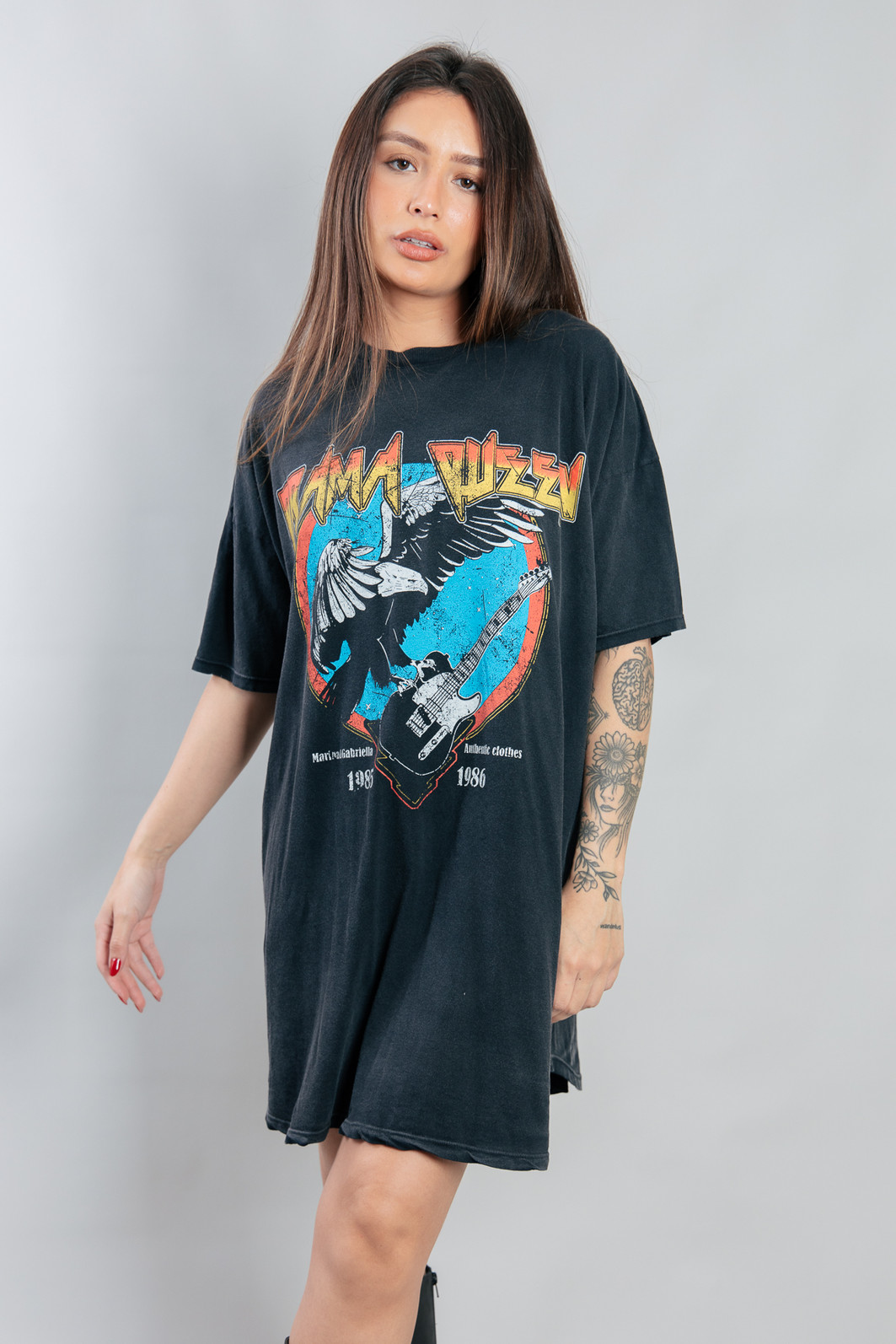 VESTIDO AMPLO DE MALHA PRETO MARMORIZADO DRAMA QUEEN