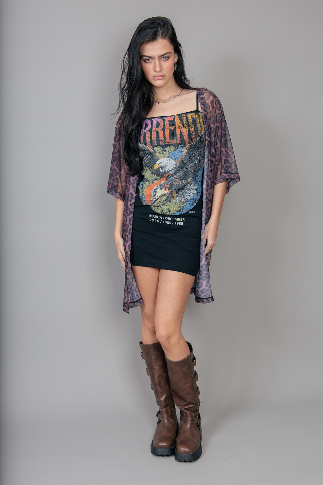 KIMONO EM TULE ESTAMPADO DE ONÇA ROSA