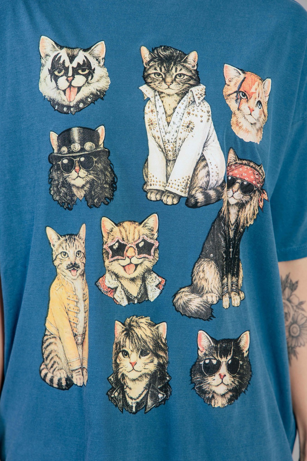 CAMISETA T-SHIRT OVERSIZED AZUL ROCK CATS