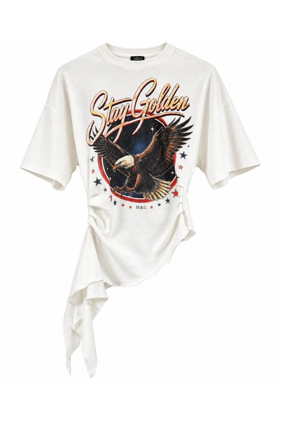 CAMISETA T-SHIRT ASSIMÉTRICA OFF WHITE STAY GOLDEN CAMISETA T-SHIRT ASSIMÉTRICA OFF WHITE STAY GOLDEN