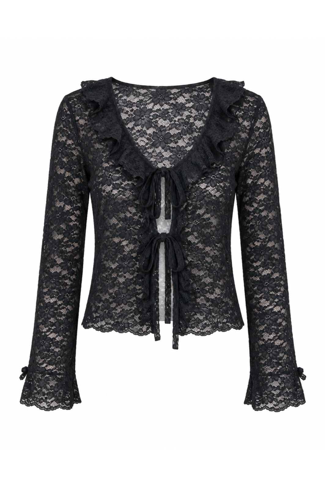 BLUSA MANGA LONGA DE RENDA COM AMARRAÇÃO BLUSA MANGA LONGA DE RENDA COM AMARRAÇÃO