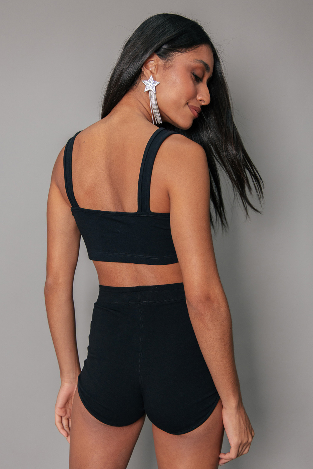 SHORT HOT PANT DE COTTON PRETO COM ESTAMPA ROCKIES