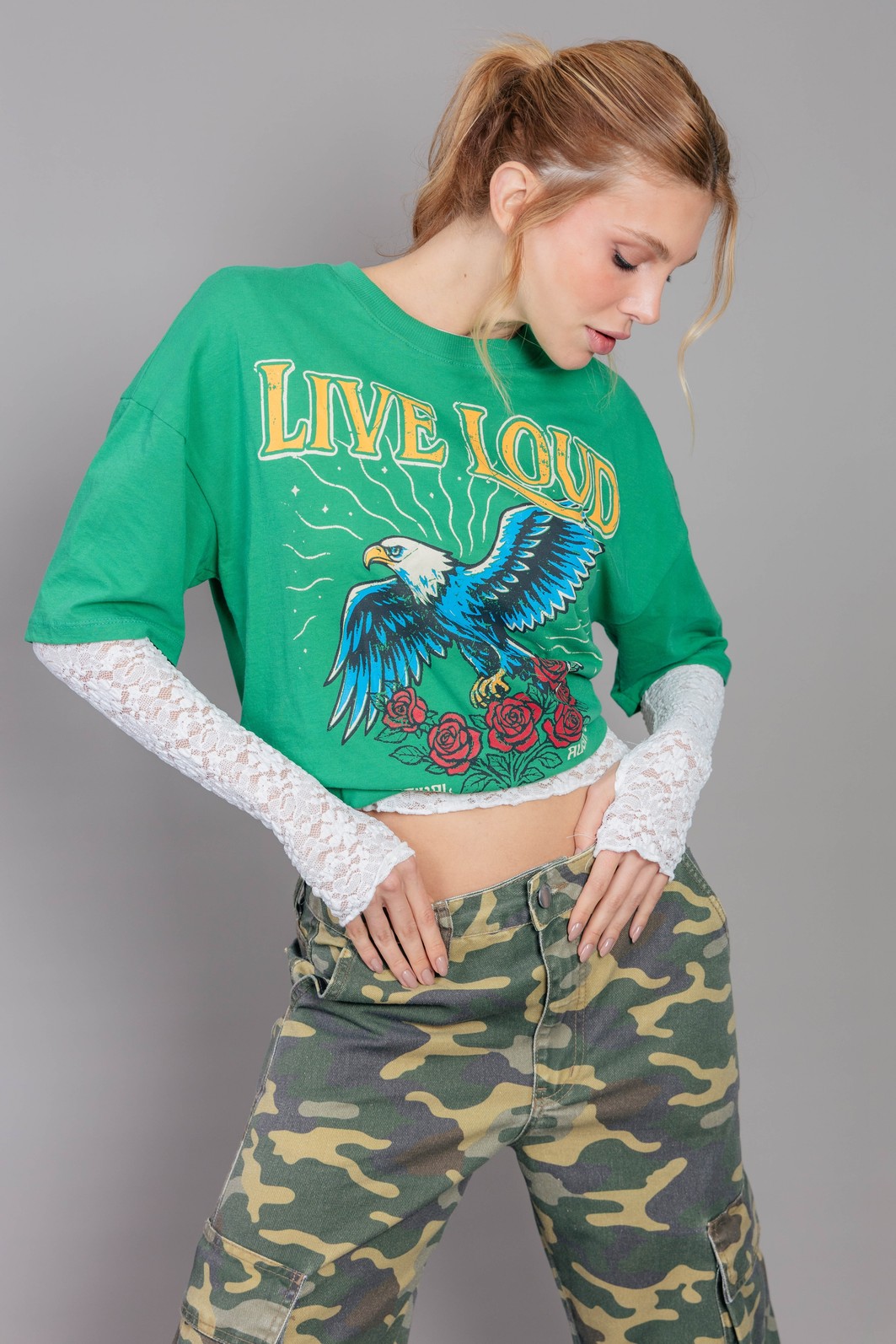 CAMISETA T-SHIRT VINTAGE VERDE LIVE LOUD CAMISETA T-SHIRT VINTAGE VERDE LIVE LOUD