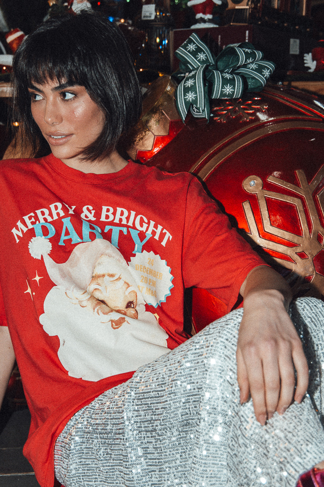 CAMISETA T-SHIRT OVERSIZED VERMELHA MERRY & BRIGHT