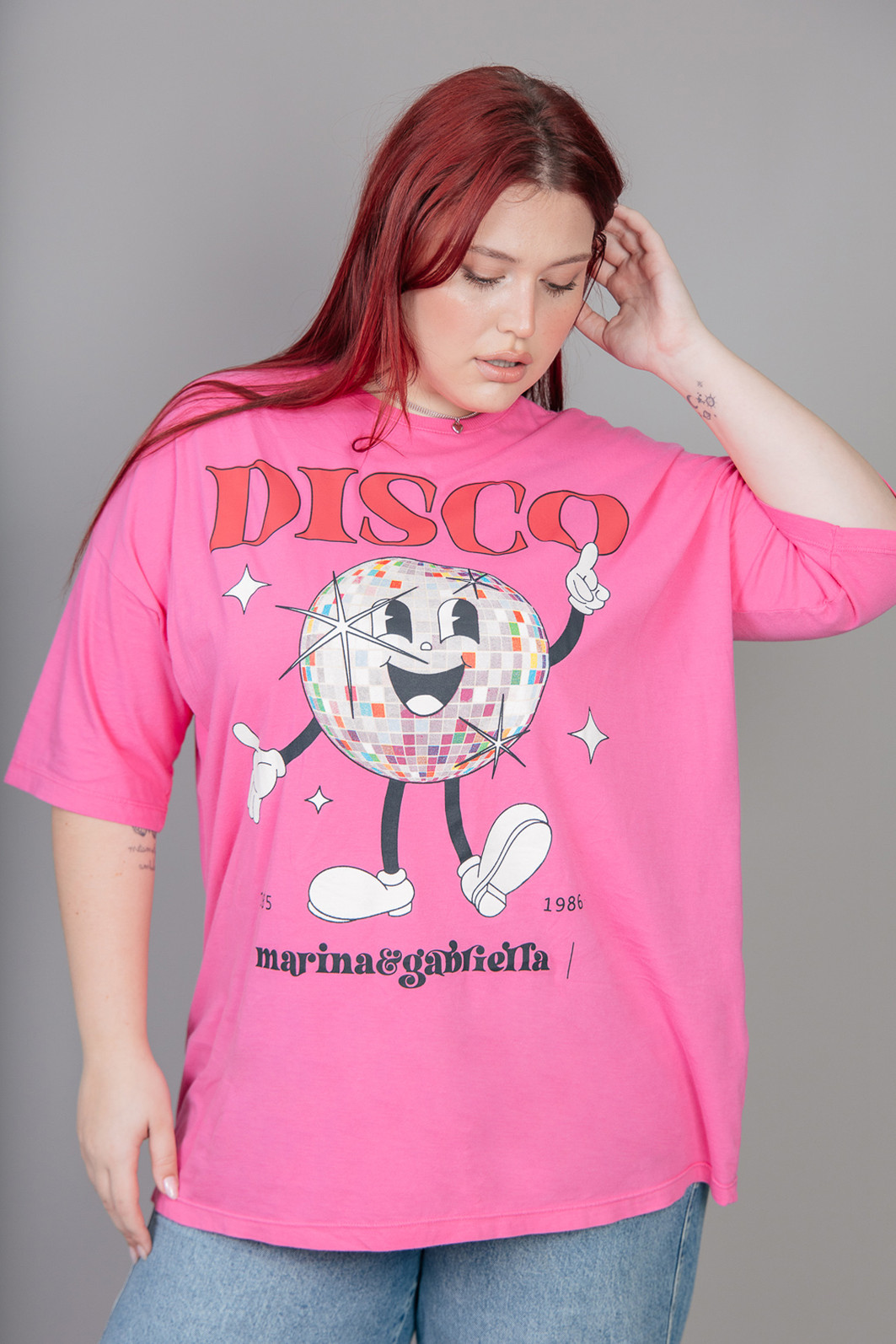 CAMISETA T-SHIRT OVERSIZED ROSA DISCO CAMISETA T-SHIRT OVERSIZED ROSA DISCO