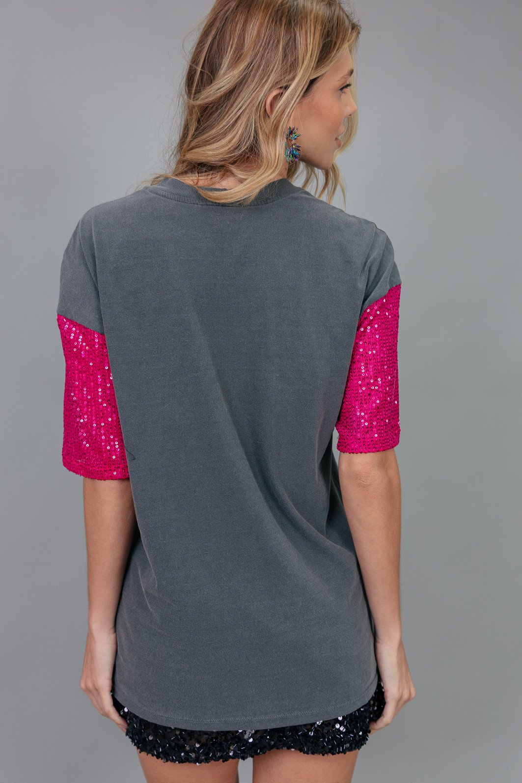 CAMISETA T-SHIRT VINTAGE CHUMBO COM MANGAS DE PAETÊ ROCKIES