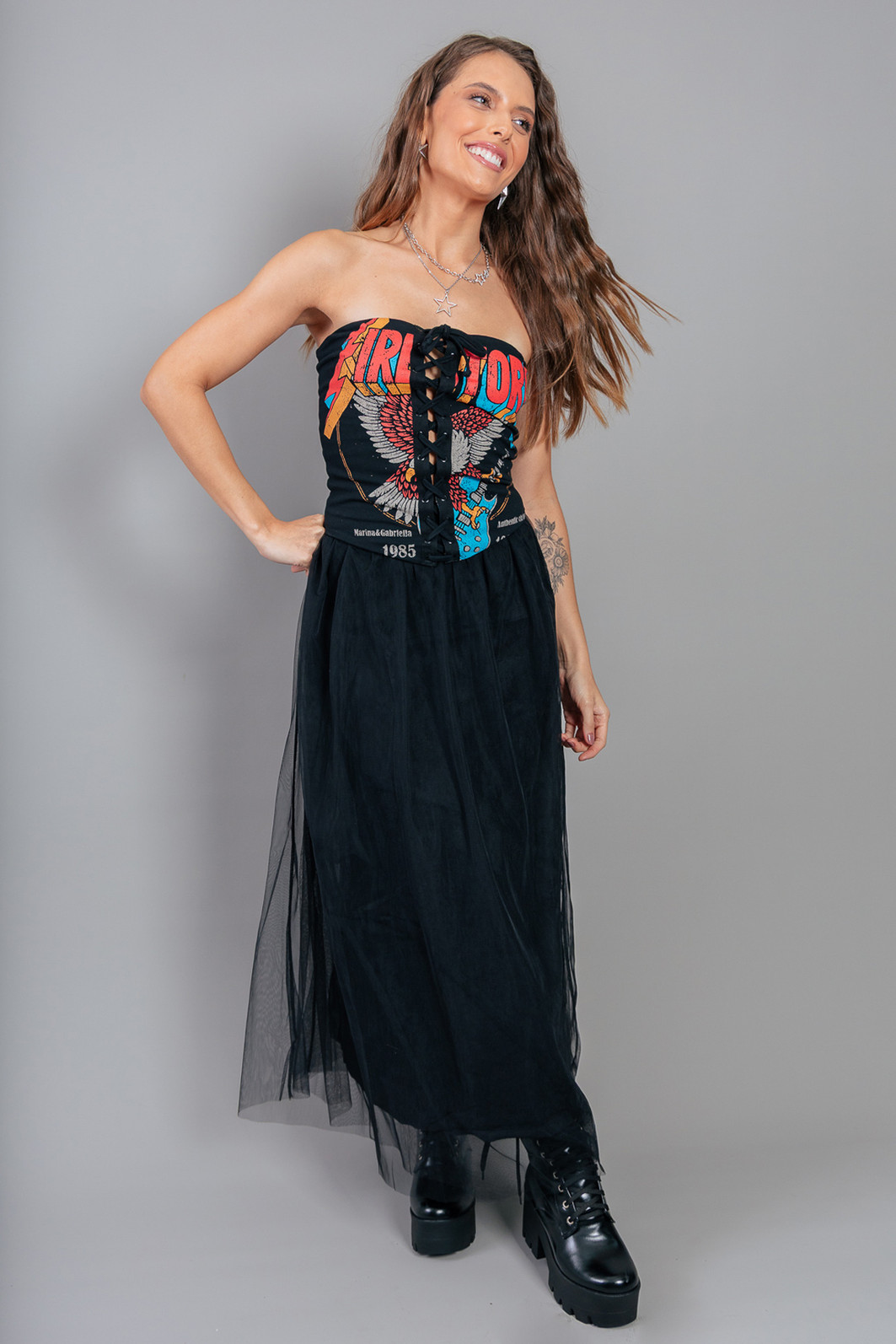 SAIA MIDI DE TULE PRETA COM FORRO