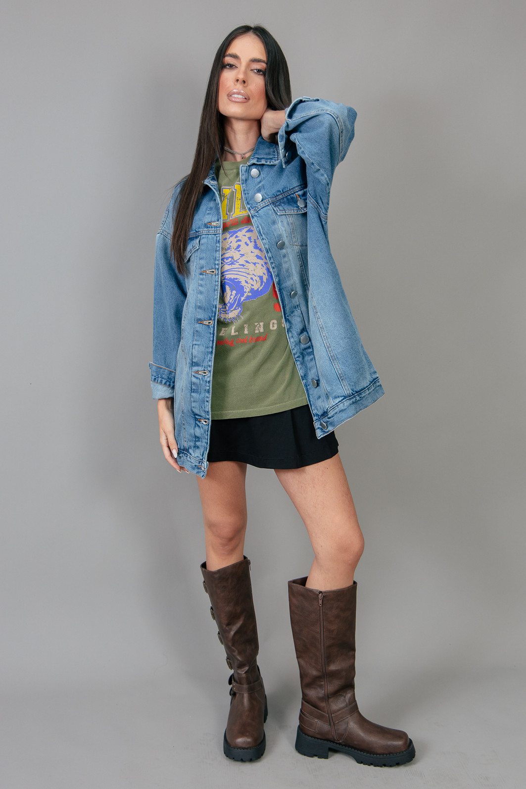 JAQUETA JEANS VINTAGE OVERSIZED COM BOTÕES JAQUETA JEANS VINTAGE OVERSIZED COM BOTÕES