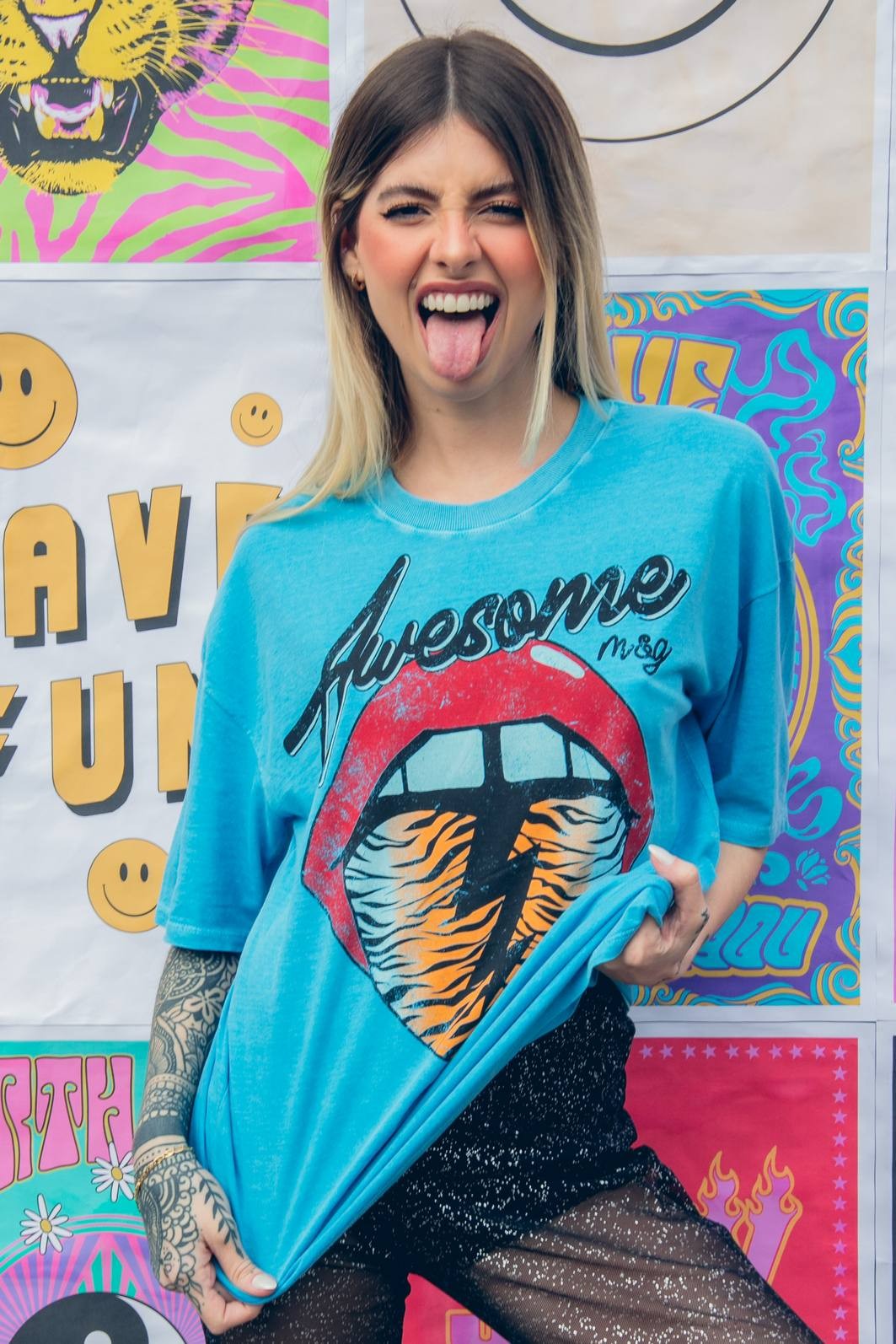 T-SHIRT VINTAGE AZUL AWESOME