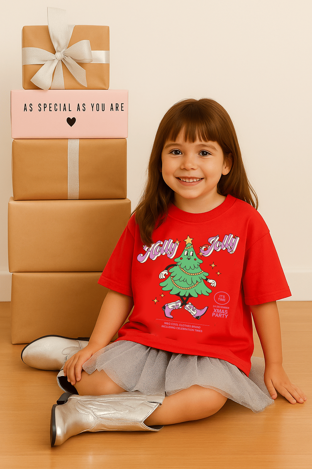 CAMISETA T-SHIRT INFANTIL VERMELHA HOLLY JOLLY CAMISETA T-SHIRT INFANTIL VERMELHA HOLLY JOLLY