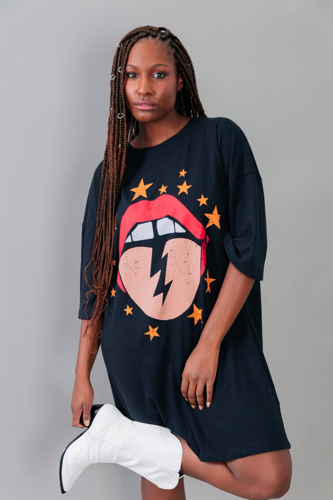 CAMISETÃO DRESS PRETO MOUTH CAMISETÃO DRESS PRETO MOUTH