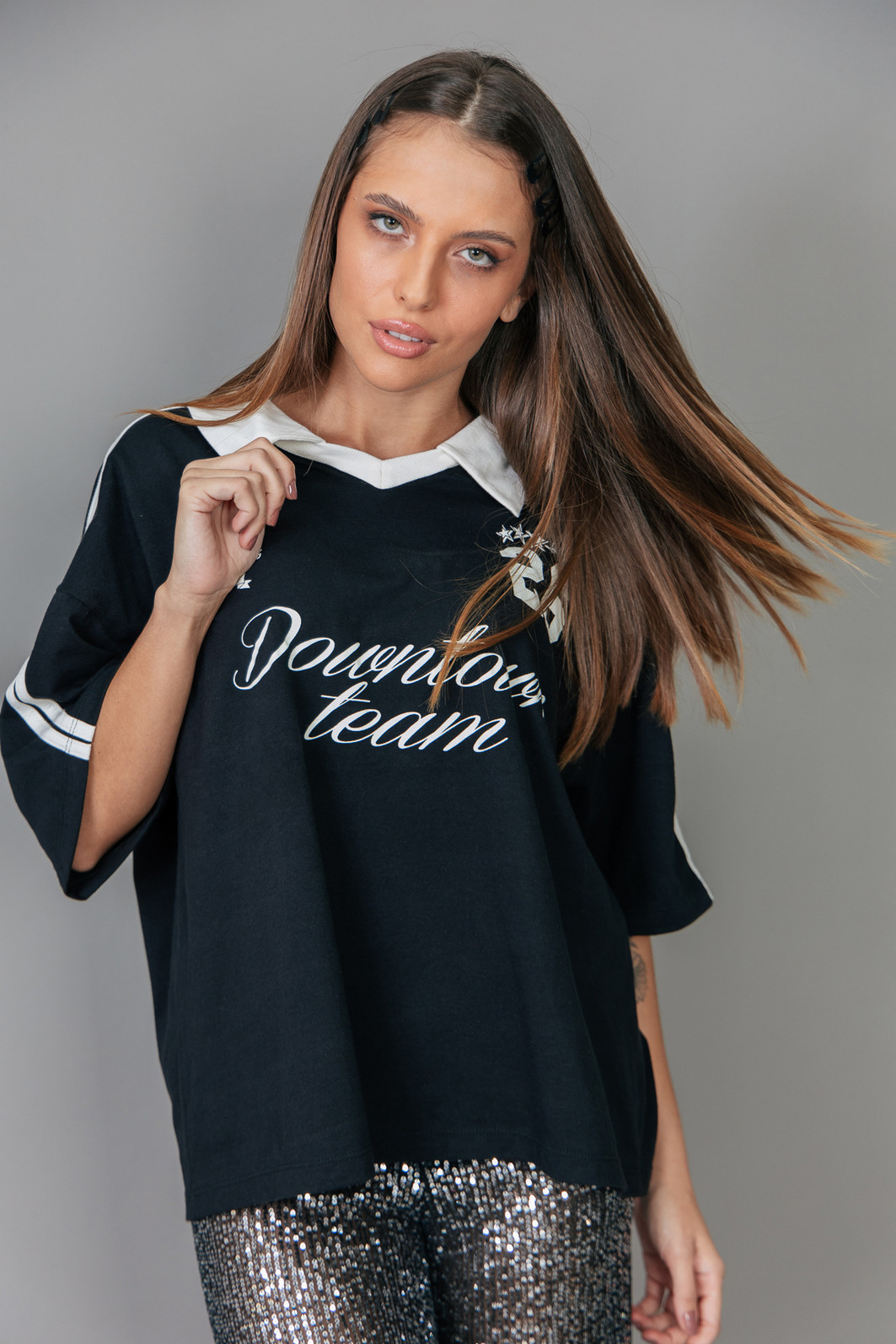T-SHIRT OVERSIZED ESPORTIVA COM GOLA  DOWNTOWN TEAM