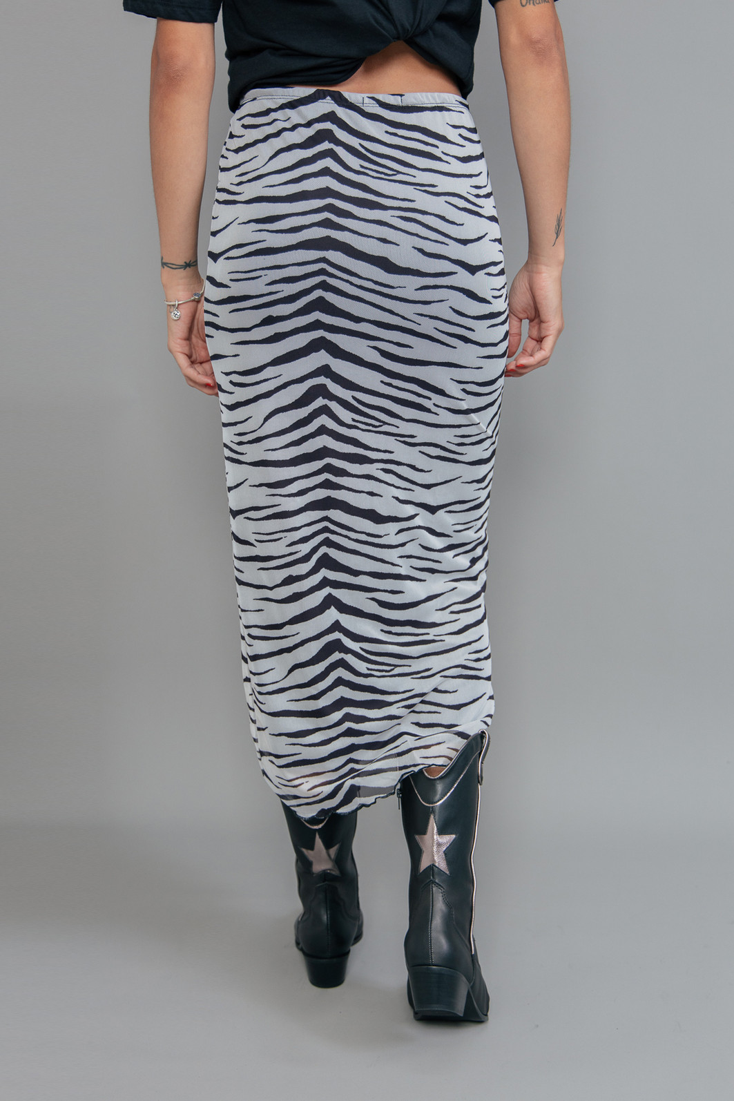 SAIA MIDI TULE COM FORRO ESTAMPA TIGRE