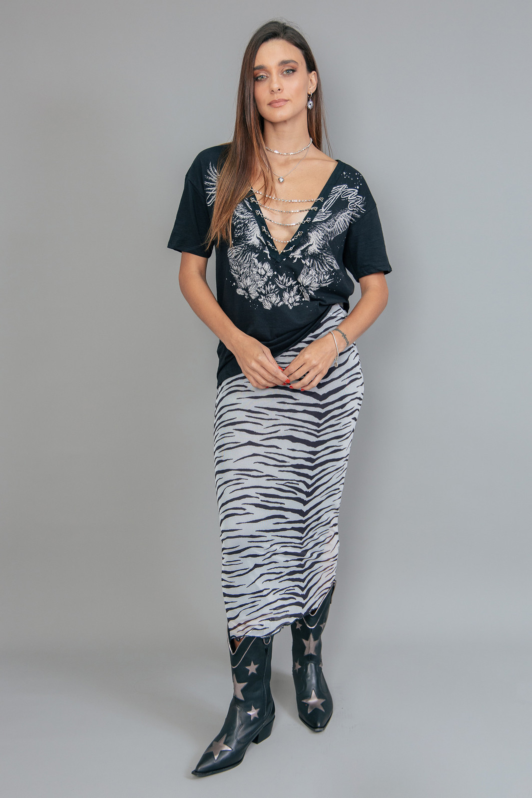 SAIA MIDI TULE COM FORRO ESTAMPA TIGRE