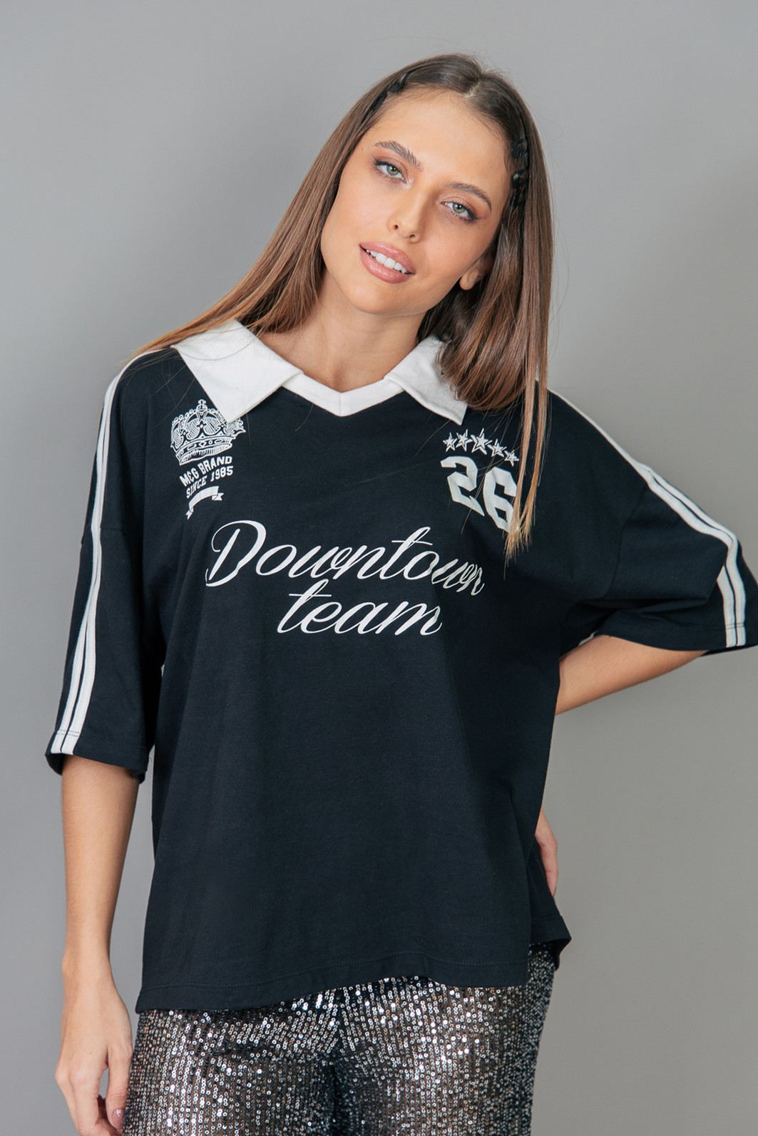 T-SHIRT OVERSIZED ESPORTIVA COM GOLA  DOWNTOWN TEAM