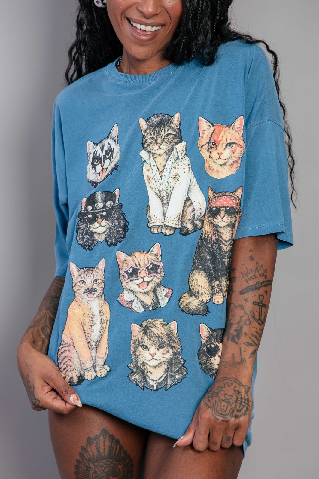 CAMISETA T-SHIRT OVERSIZED AZUL ROCK CATS