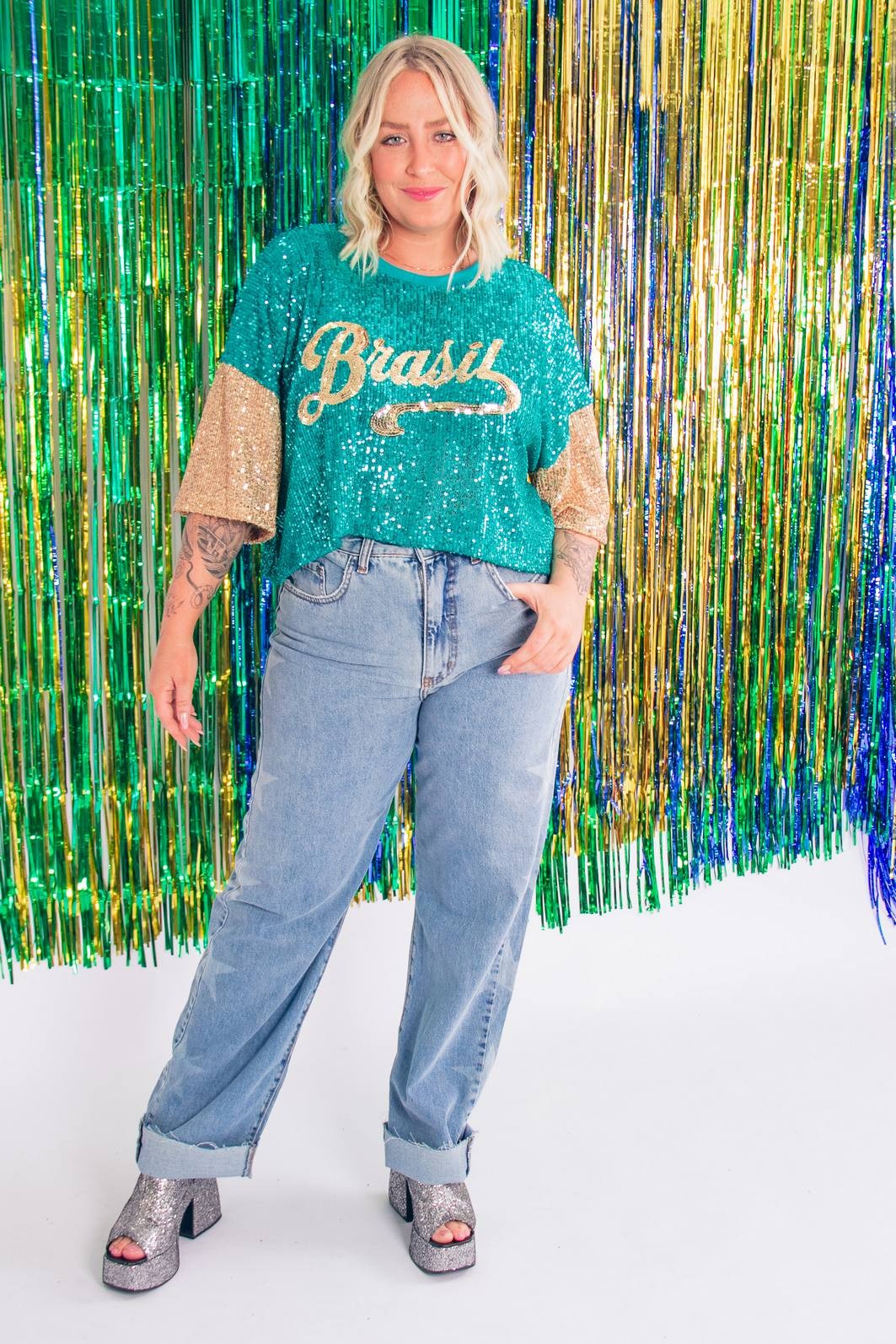 CROPPED PAETÊS VERDE BRASIL COM BORDADO