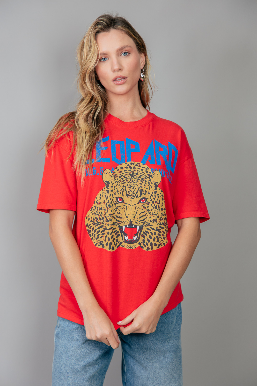 CAMISETA T-SHIRT VINTAGE VERMELHA LEOPARD CAMISETA T-SHIRT VINTAGE VERMELHA LEOPARD