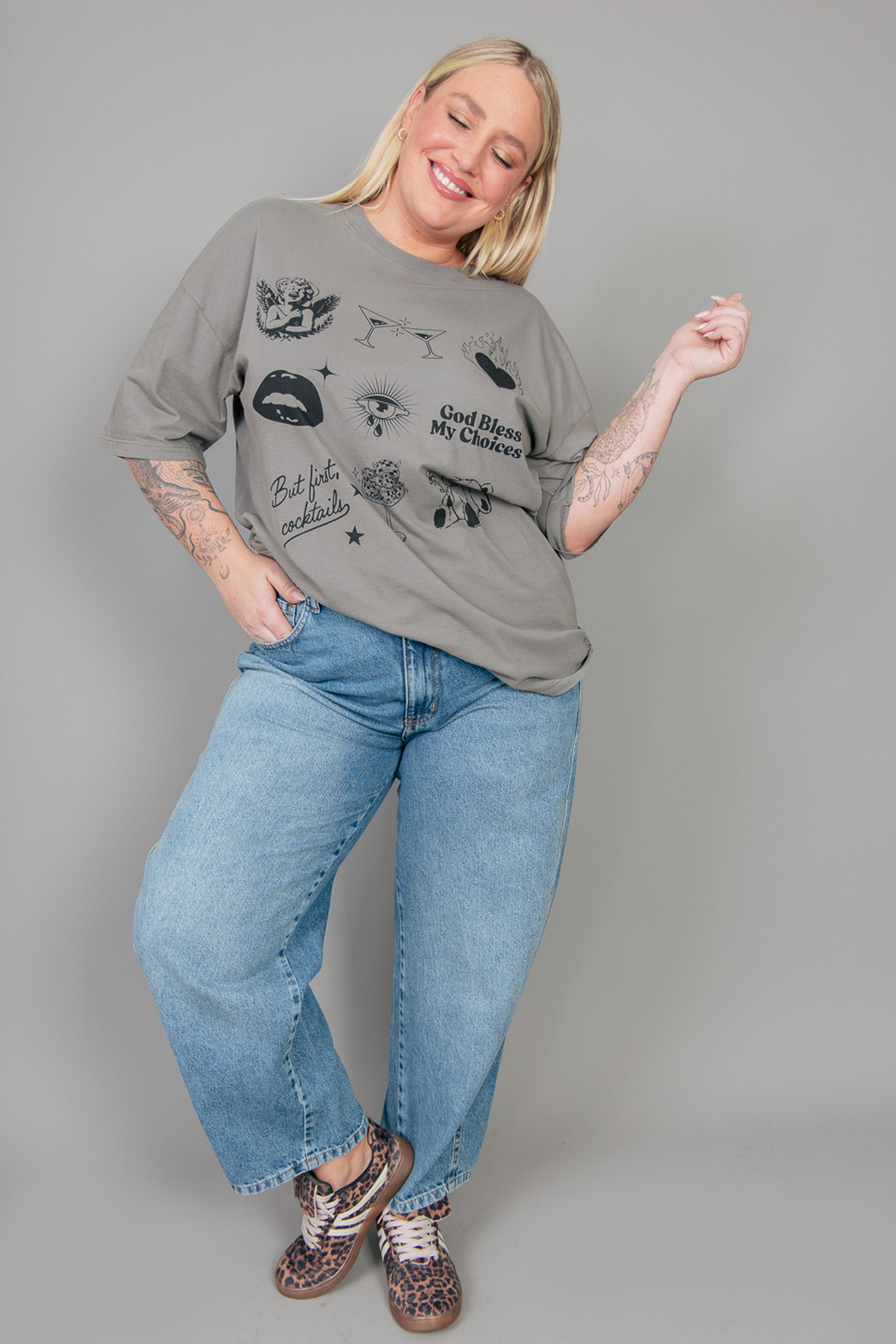 CAMISETA T-SHIRT VINTAGE CINZA BLESS MY CHOICES