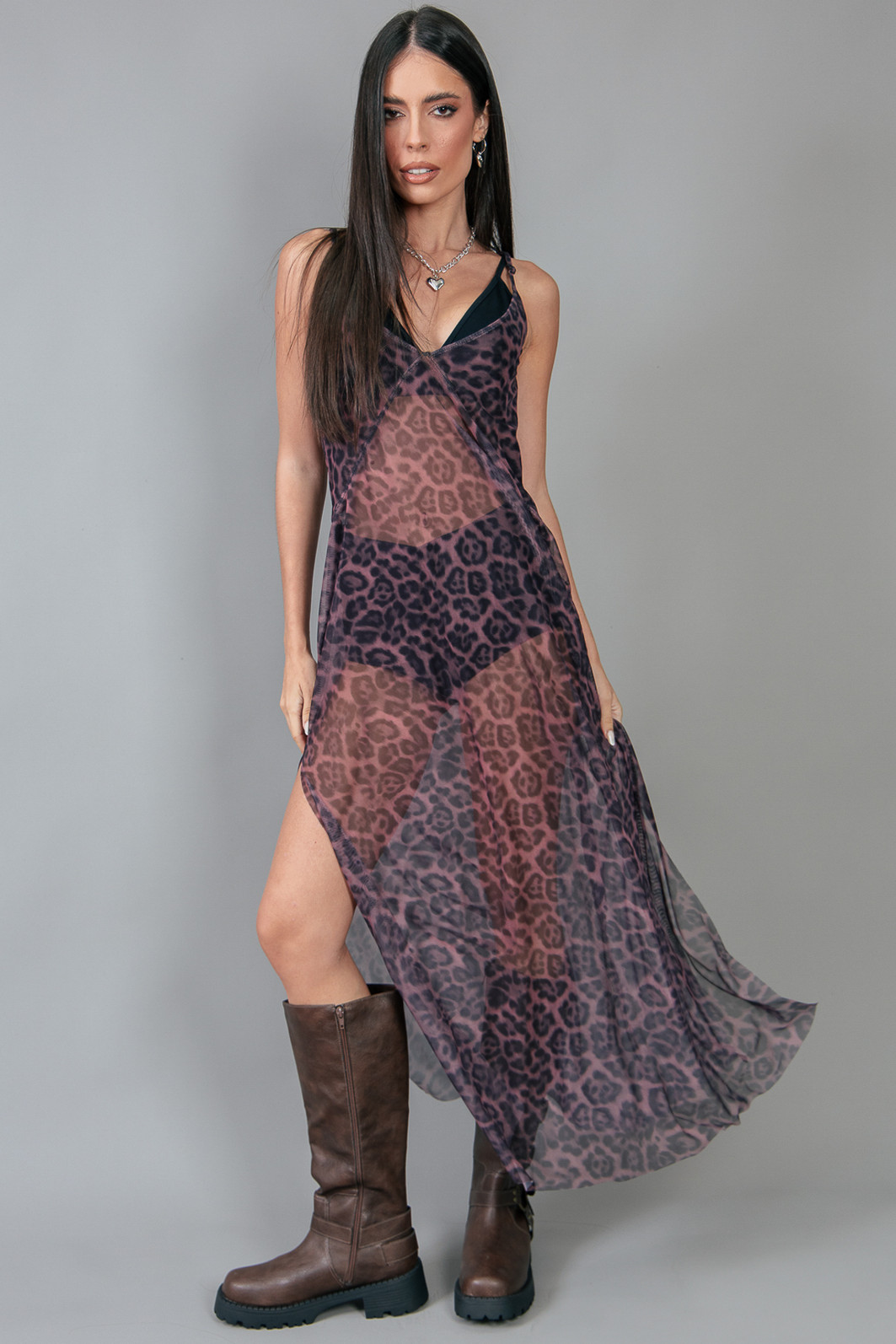 VESTIDO DE TULE TRANSPARENTE ONÇA NEW COM FUNDO ROSA VESTIDO DE TULE TRANSPARENTE ONÇA NEW COM FUNDO ROSA