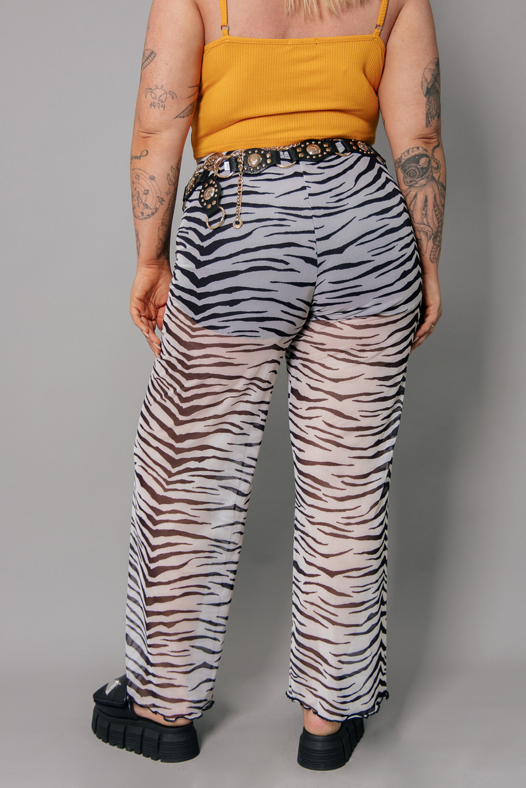 CALÇA ESTAMPA TIGRE DE TULE COM FORRO