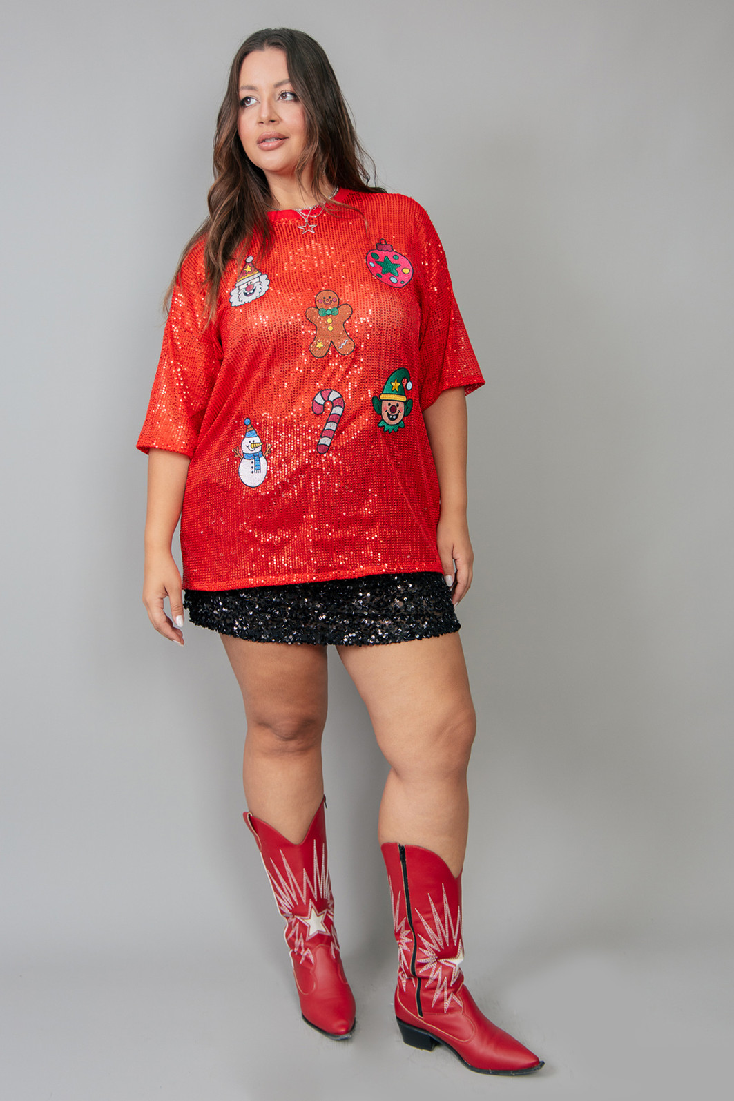CAMISETA T-SHIRT OVERSIZED DE PAETÊ  VERMELHO XMAS