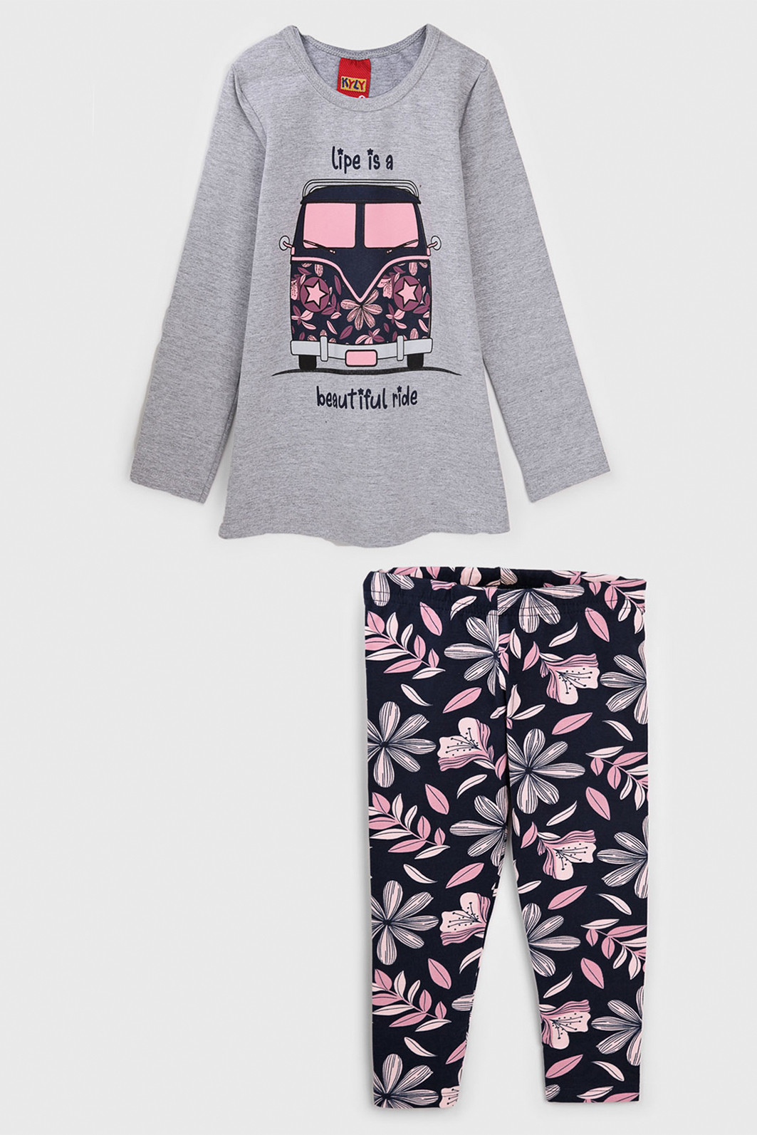 Conjunto 2pçs Kyly Longo Infantil Vintage Cinza/Azul-Marinho