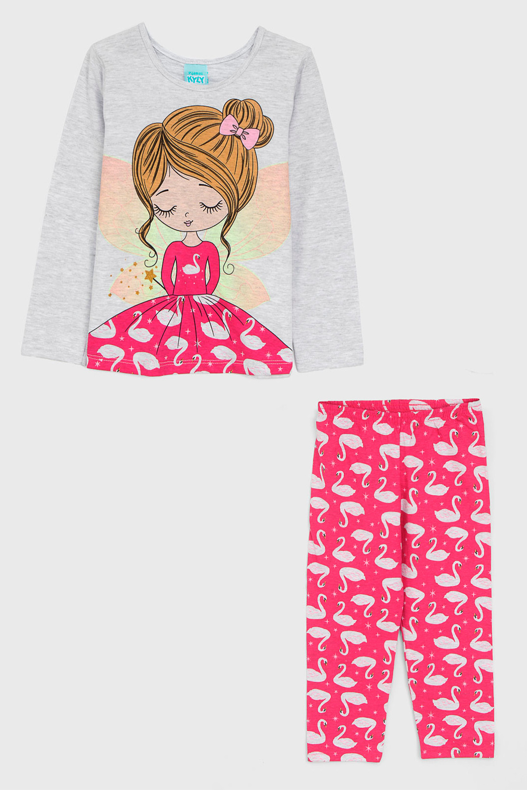 Pijama Kyly Longo Infantil Menina Cinza/Rosa Pijama Kyly Longo Infantil Menina Cinza/Rosa