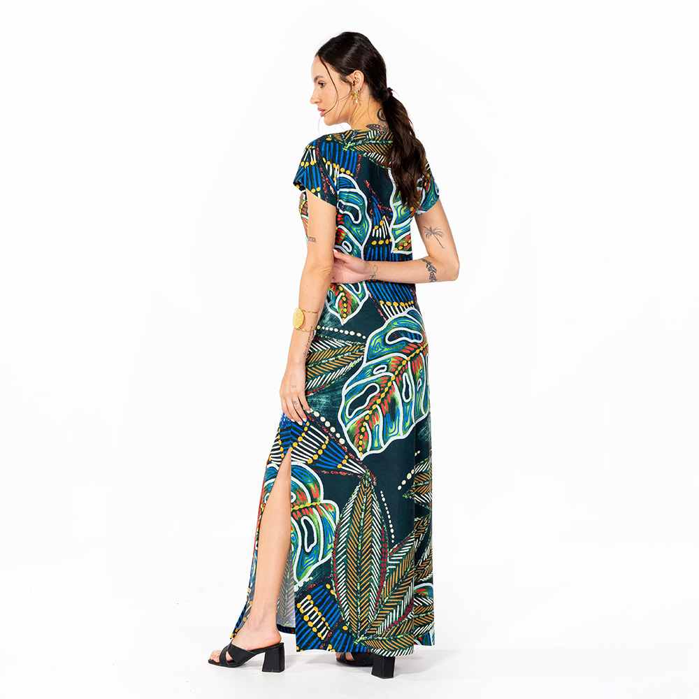 Vestido Longo Jeri Arara e Cores Vestido Longo Jeri Arara e Cores