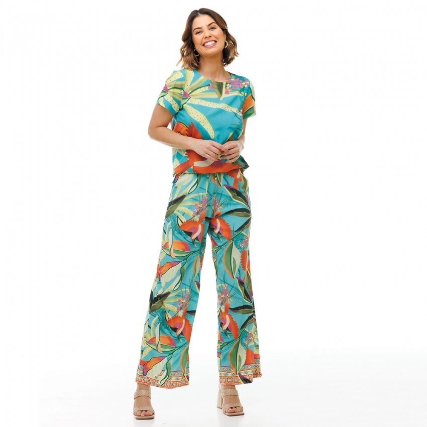 Calça Ampla Atena Tucano Color Turquesa Calça Ampla Atena Tucano Color Turquesa