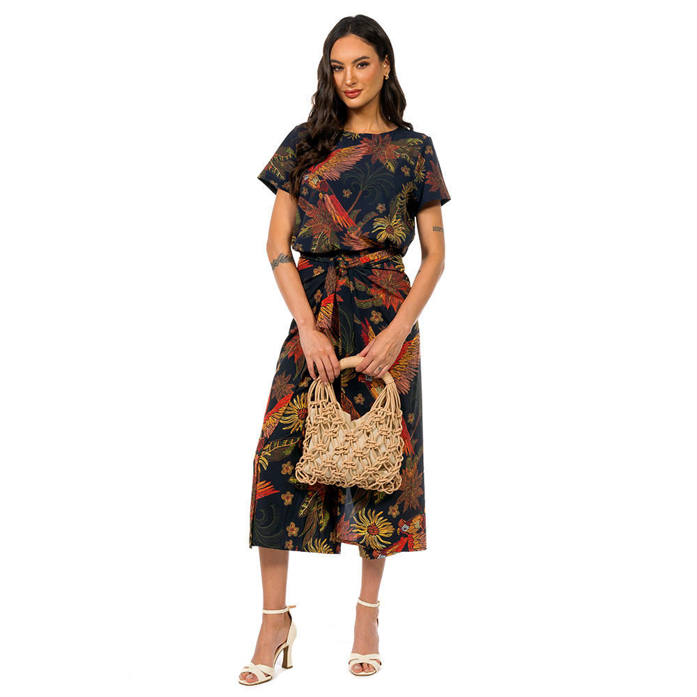 Calça Transpassada Arara Flor Bordado Off