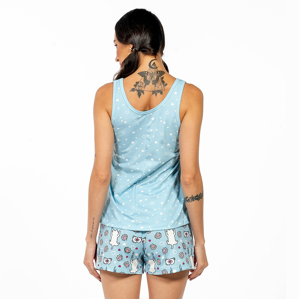 Conjunto Pijama Regata Adulto Gato Escorregando