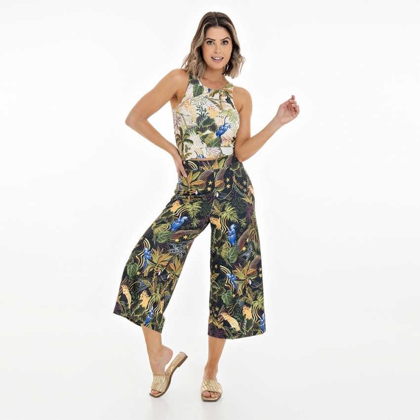 Top Canelado Aves Folhagem Top Canelado Aves Folhagem