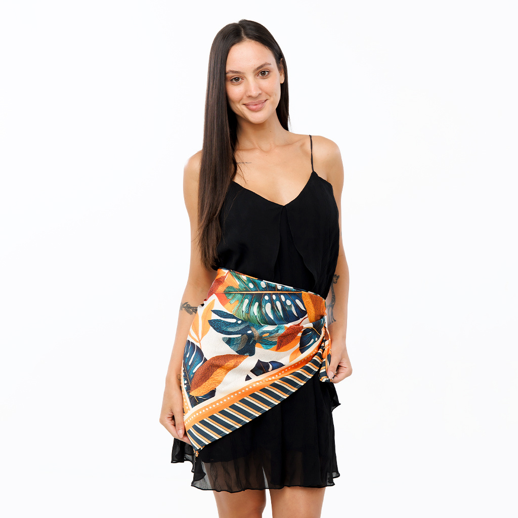 Lenço Feminino Quadrado Estampado Tucanos Tela Bordada
